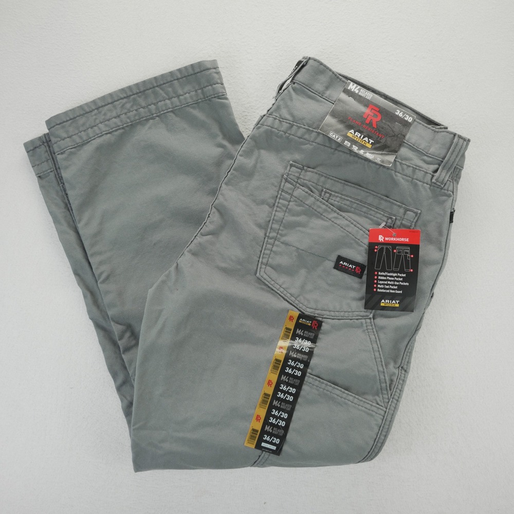 Ariat Work M4 Relaxed Boot Cut FR Flame Resistant Grey Work Pants 36x30 NEW